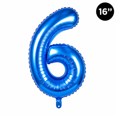 Happy Birthday Party Decoration Foil Balloon Number 6 - Blue - 16 Inch