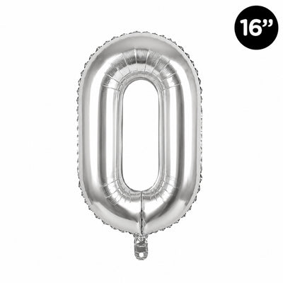Happy Birthday Party Decoration Foil Balloon Number 0 - Silver - 16 Inch