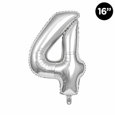Happy Birthday Party Decoration Foil Balloon Number 4 - Silver - 16 Inch
