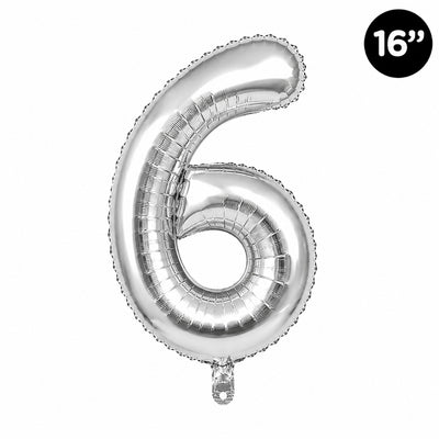 Happy Birthday Party Decoration Foil Balloon Number 6 - Silver - 16 Inch