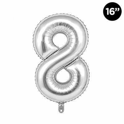 Happy Birthday Party Decoration Foil Balloon Number 8 - Silver - 16 Inch