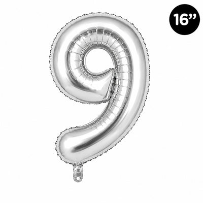 Happy Birthday Party Decoration Foil Balloon Number 9 - Silver - 16 Inch