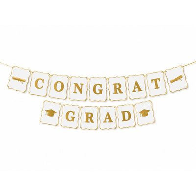 Congrats Grad Graduation Party Decoration Hanging Banner - White