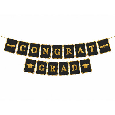 Congrats Grad Graduation Party Decoration Hanging Banner - Black