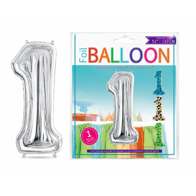 Number 1 Foil Balloon Frame - Silver - 52 Inch