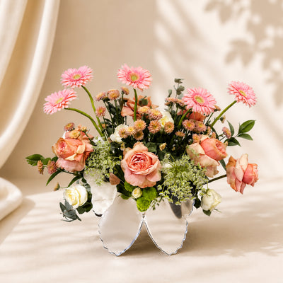 Elegant Peach & Pink Flower Arrangement in Butterfly Vase