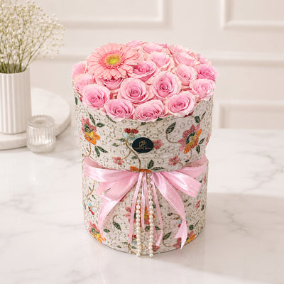 Luxury Pink Rose Round Flower Bouquet Arrangement