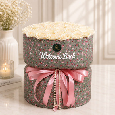 Welcome Back White Rose Luxury Flower Bouquet - Fabric Bouquet
