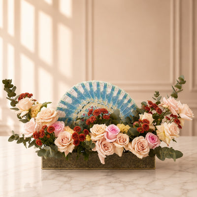 Fresh Flower Arrangement With Money Fan Gift