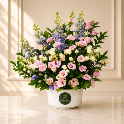 Luxury Mixed Fresh Flower Arrangement In White Ceramic Vase