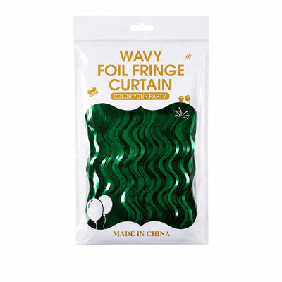 Wavy Tinsel Foil Fringe Curtain For Party Decoration - Metallic Green
