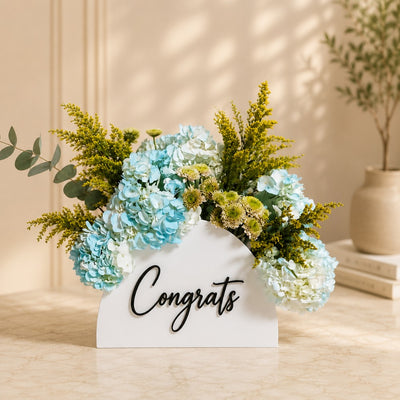 Blue Hydrangea Congratulations Flower Arrangement