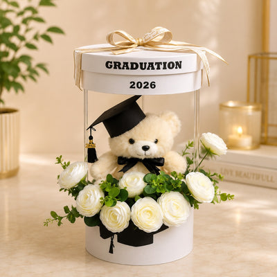 Graduation Teddy Bear Artificial Flower Box