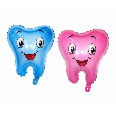 Tooth Shaped Foil Balloon Set - Blue & Pink - Pack Of 2 (Uninflated)