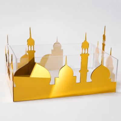 Hajj Mubarak Mosque Shaped Acrylic Box - Gold - 30X20X20 cm