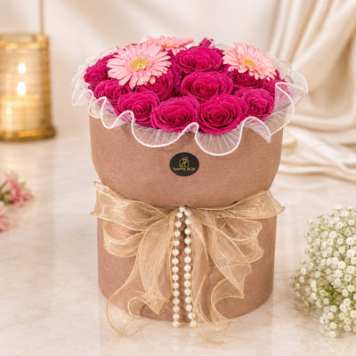 Premium Fuchsia Rose Round Flower Bouquet Arrangement