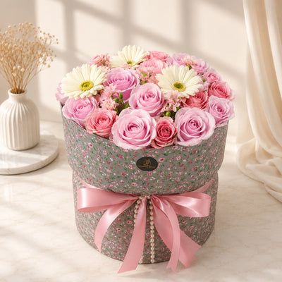 Elegant Pink Rose Round Flower Bouquet Arrangement
