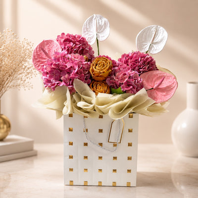 Elegant Mixed Floral Gift Bag Arrangement With Premium Flowers