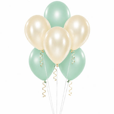 Sempertex Helium Balloon Combo Set - Pastel Matte Green And Satin Ivory - 6 Pcs