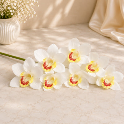 Artificial White Cymbidium Orchid - 1 Bunch
