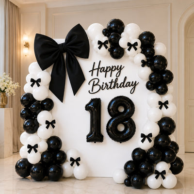 Happy Birthday Party Decoration Balloon Arrangement - Black and White