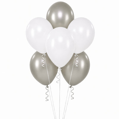 Sempertex Helium Balloon Combo Set - Satin Silver And Fashion White - 6 Pcs