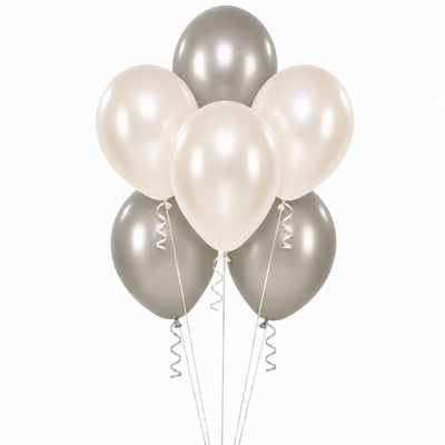 Sempertex Helium Balloon Combo Set - Satin Silver And Satin Pearl - 6 Pcs