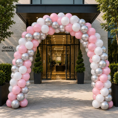 Party Decoration Entrance Welcome Balloon Arch Arrangement - Pink And White