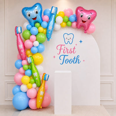 First Tooth Backdrop Colourfull Balloon Arch Arrangement