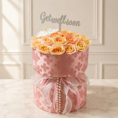Get Well Soon Peach Rose Flower Bouquet - Fabric Bouquet