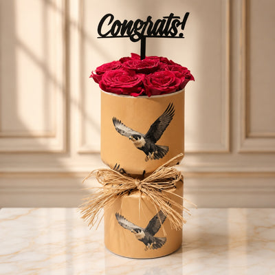 Congratulations Red Rose Flower Bouquet – Premium Eagle Print Fabric Box