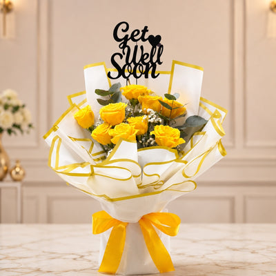 Get Well Soon Yellow Rose Flower Bouquet