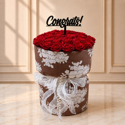 Congratulations Elegant Red Rose Flower Bouquet - Fabric Bouquet