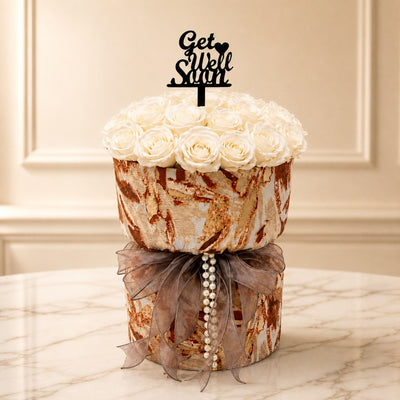 Premium Get Well Soon White Rose Flower Bouquet - Fabric Bouquet