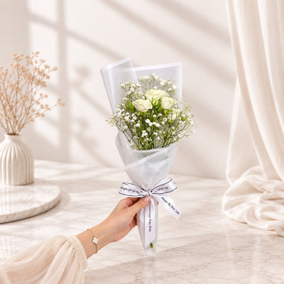 Elegant White Spray Rose & Baby’s Breath Mini Flower Bouquet