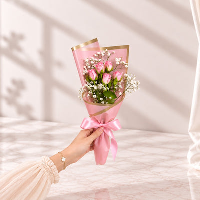 Elegant Pink Spray Rose & Baby’s Breath Mini Flower Bouquet