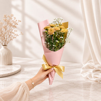 Peach Chrysanthemum & Baby’s Breath Mini Flower Bouquet