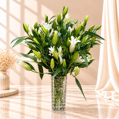 Fresh White Lily Garden In Glass Vase