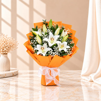 Premium White Lily Bouquet With Baby’s Breath