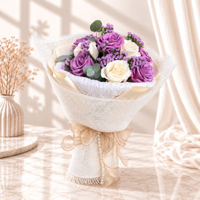 Elegant Purple & White Rose Bouquet