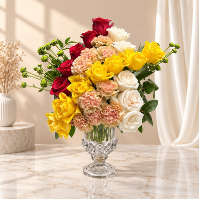 Elegant Multicolor Rose & Peach Carnation Vase Arrangement