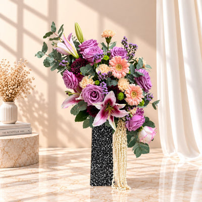 Luxury Purple Rose & Pink Lily Floral Vase Arrangement