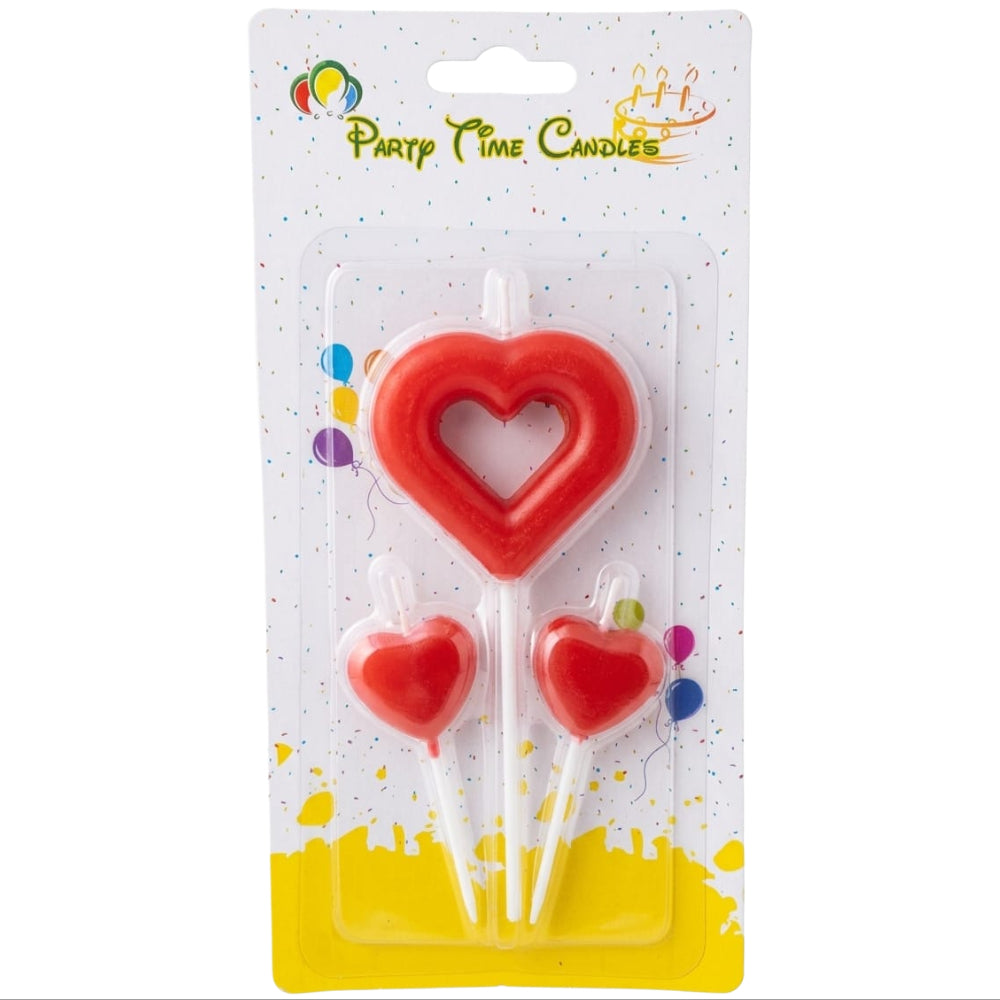 Heart Shape Party Candle - Red Colour - Pack Of 3 Pcs