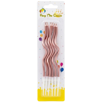 Cake Decoration Metallic Curly Candle - Rose Gold Colour - Pack Of 6 Pcs