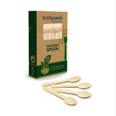 Hotpack Party Disposable Wooden Spoon - Pack Of 50 Pcs