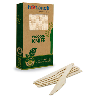 Hotpack Party Disposable Wooden Knife - Pack Of 50 Pcs
