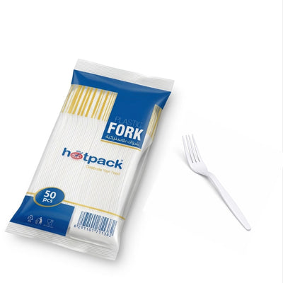 Hotpack Disposable Cutlery Fork Plastic - 50Pcs Set - White Colour