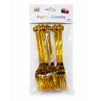 Plastic Fork Spoon Cutlery Set 6Pcs - Gold Colour