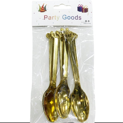 Plastic Spoon Cutlery Set 6Pcs -Gold Colour