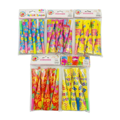 Happy Birthday Theme Party Horn - Assorted Colours - Pack Of 6 Pcs ( 1 Pack Only )